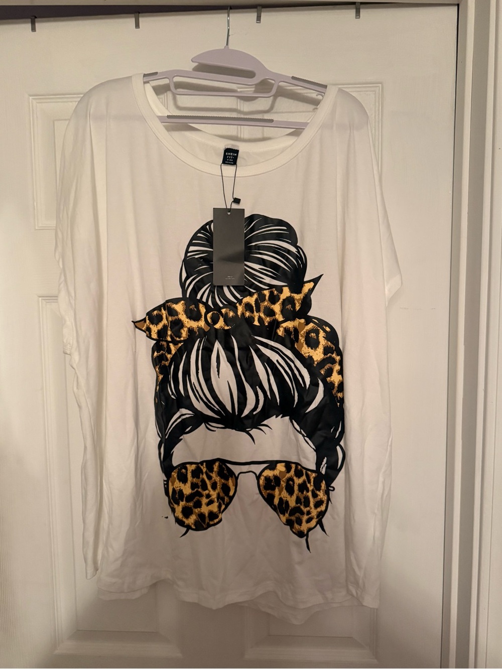 SHEIN White Tee with Leopard Print Sunglasses and Headscarf